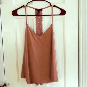 Velvet Rose Pink Lace Back Tank Top